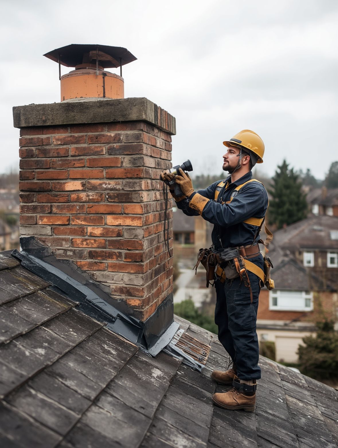 Checking a chimney on a house